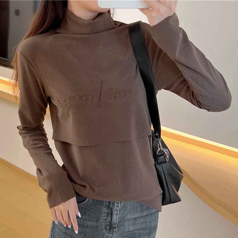 Maternity High Collar German Fleece Warm Nursing Clothes For Nursing Hoodies Mothers Breastfeeding Clothes Pregnant Clothes P14
