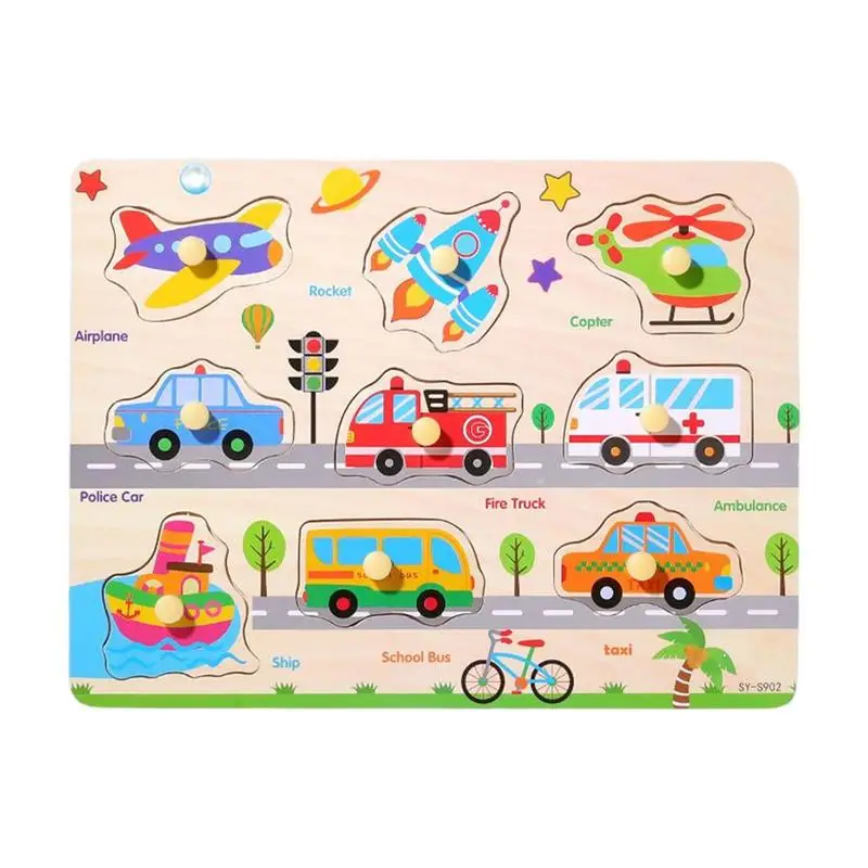 

Деревянный пазл Монтессори, настольная головоломка с веселыми автомобилями для дома и детского сада, милая головоломка с животными для детской комнаты