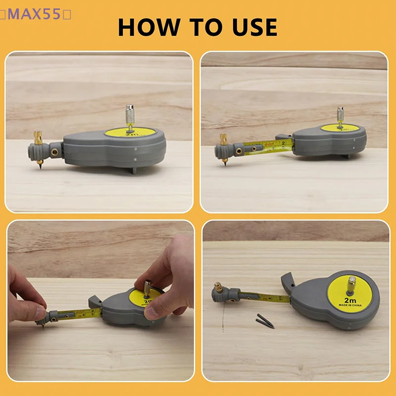 【MAX-55】2M 로테이프 줄자 나침반(연필심 10개 포함) 원형 및 선 그리기용 측정 빔 나침반 고정 가능 버튼