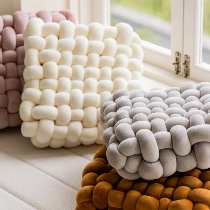 Candy Colored Home Woven Pillows Knot Decoration Sofa Cushion Minimalist Wind Pudding Biscuit Cushion Cushion Bedroom Pillow