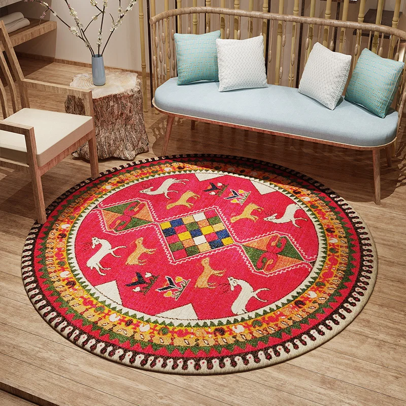 Round Vintage Carpet Living Room Decoration Rugs Persian Luxury Bedroom Decor Carpets Washable Lounge Rug Non-slip Floor Mat non slip carpet
