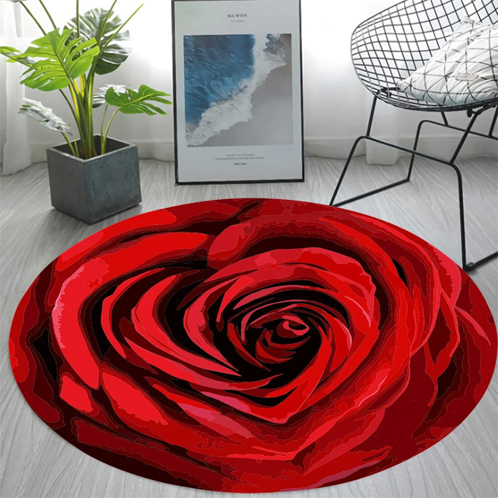 

CLOOCL Newest Flannel Romantic Red Rose Round Area Rug for Living Room Bedroom Decor 3D Printed Carpets Non-slip Mat Home Decor