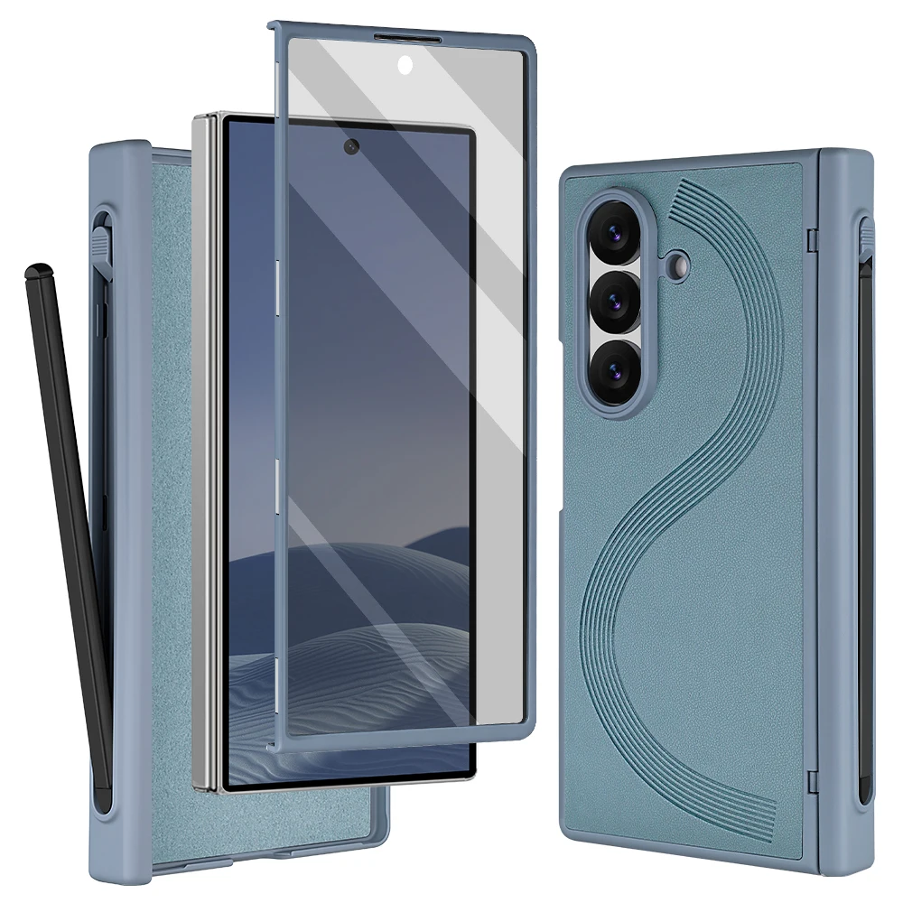 Premium PU Leather Foldable Case with Magnetic Hinge Protector, Stylus, and Privacy Screen Film