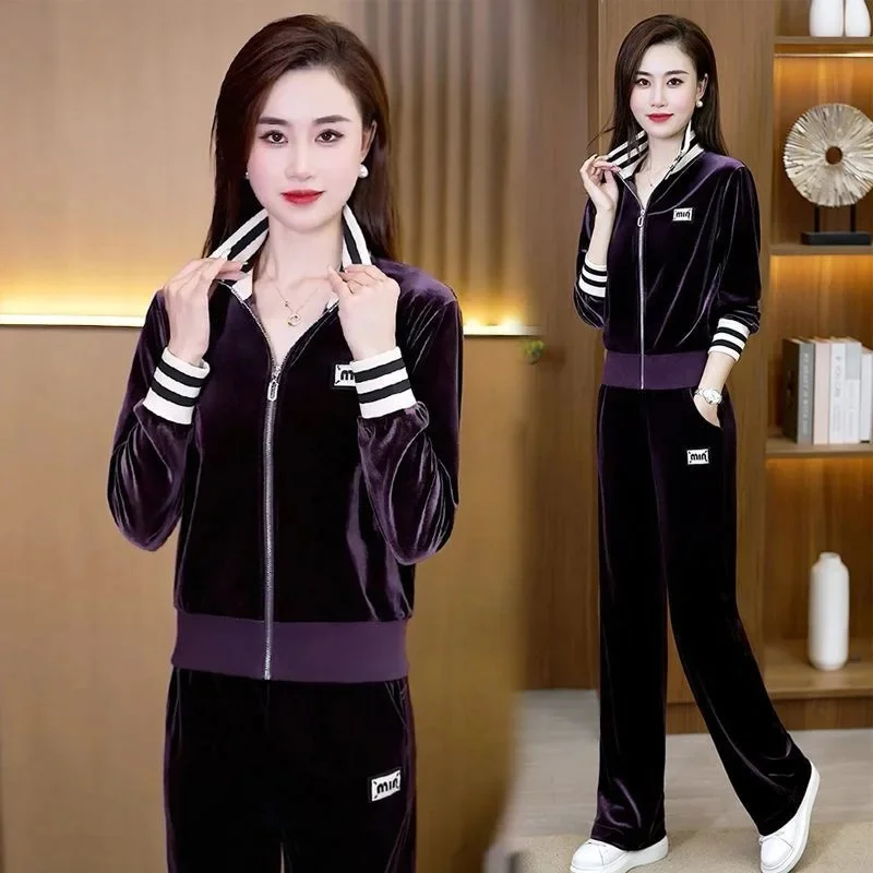 الراقية الذهب المخملية مجموعة ملابس رياضية المرأة...