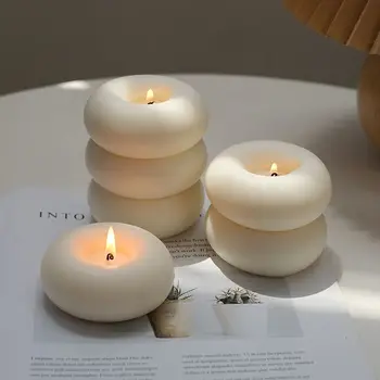 Ins Wind Donut Aromatherapy Candle Round Solid Color Candle Creative Home Decoration Candle Bedroom Smoke Free Birthday Gift 1