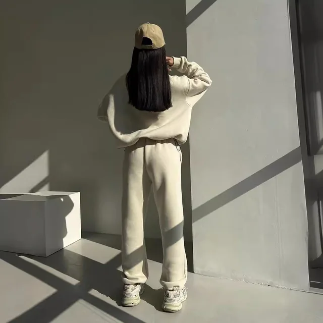 Solid Color Casual Loose Pants Sets For Women 2025 Elegant Autumn Women's Two Pieces Suit Full Trouser Set Female Outfit Clothes 3 Solid Color Casual Loose Pants Sets For Women 2025 Elegant Autumn Women's Two Pieces Suit Full Trouser Set Female Outfit Clothes 3