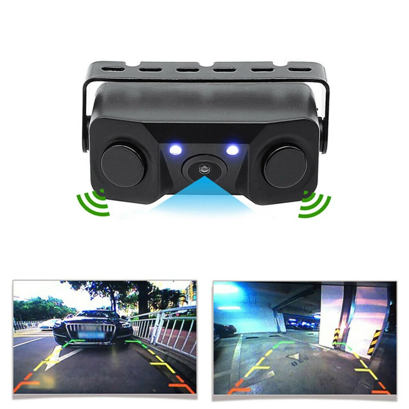 Universal Accessory 3in1 170° Car Visual Reversing Rear View Camera with Backup Radar Parking Sensor