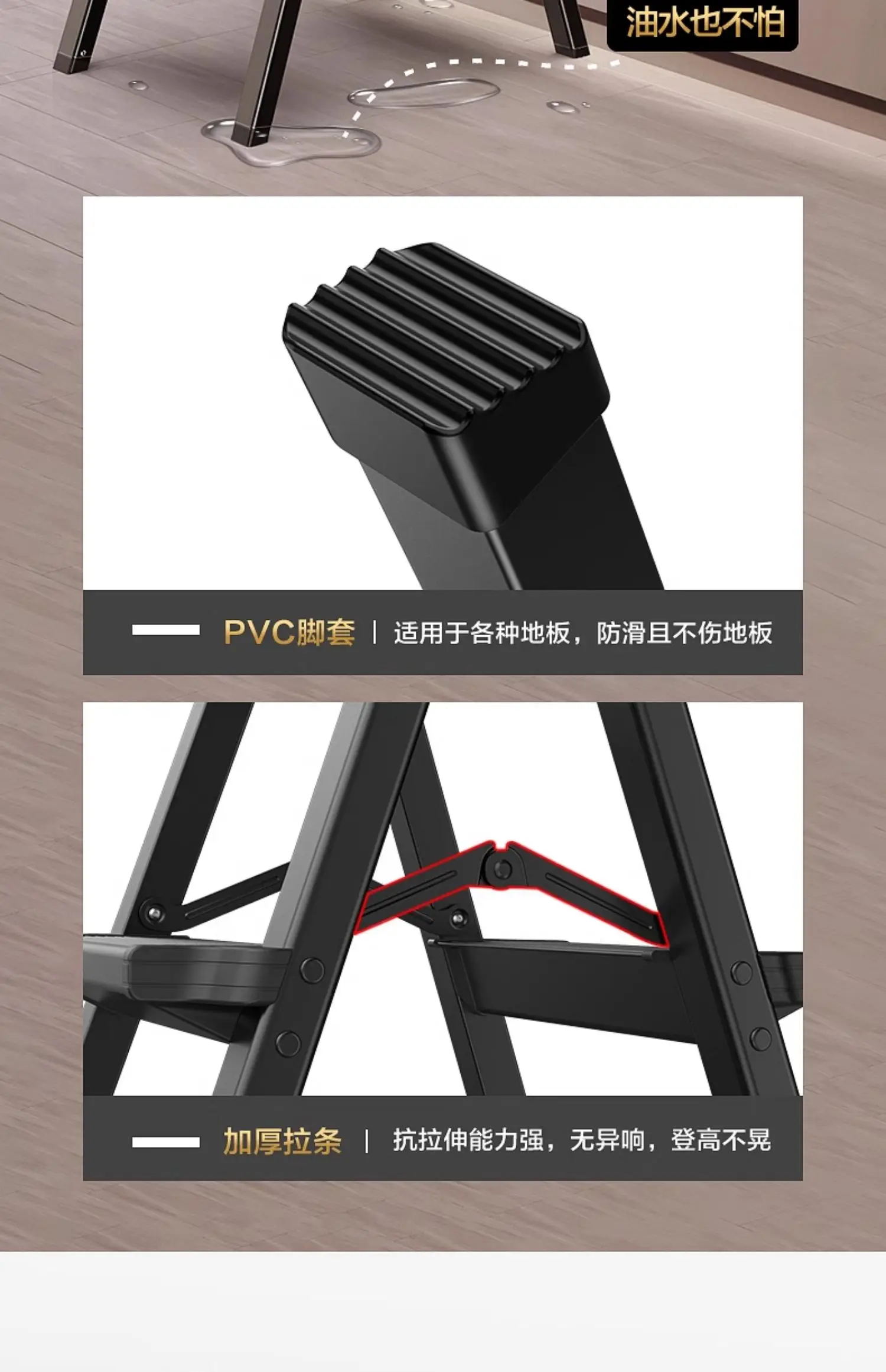 Heavy Duty Aluminum Folding Ladder - 3 Step Telescoping, Dual Sided Household Step Ladder with Tray, Space Saver