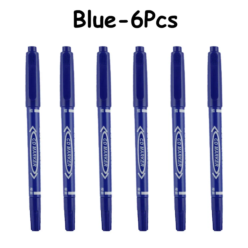 6/12 قطعة طرف مزدوج قلم تحديد دائم أسود/أزرق/أحمر...