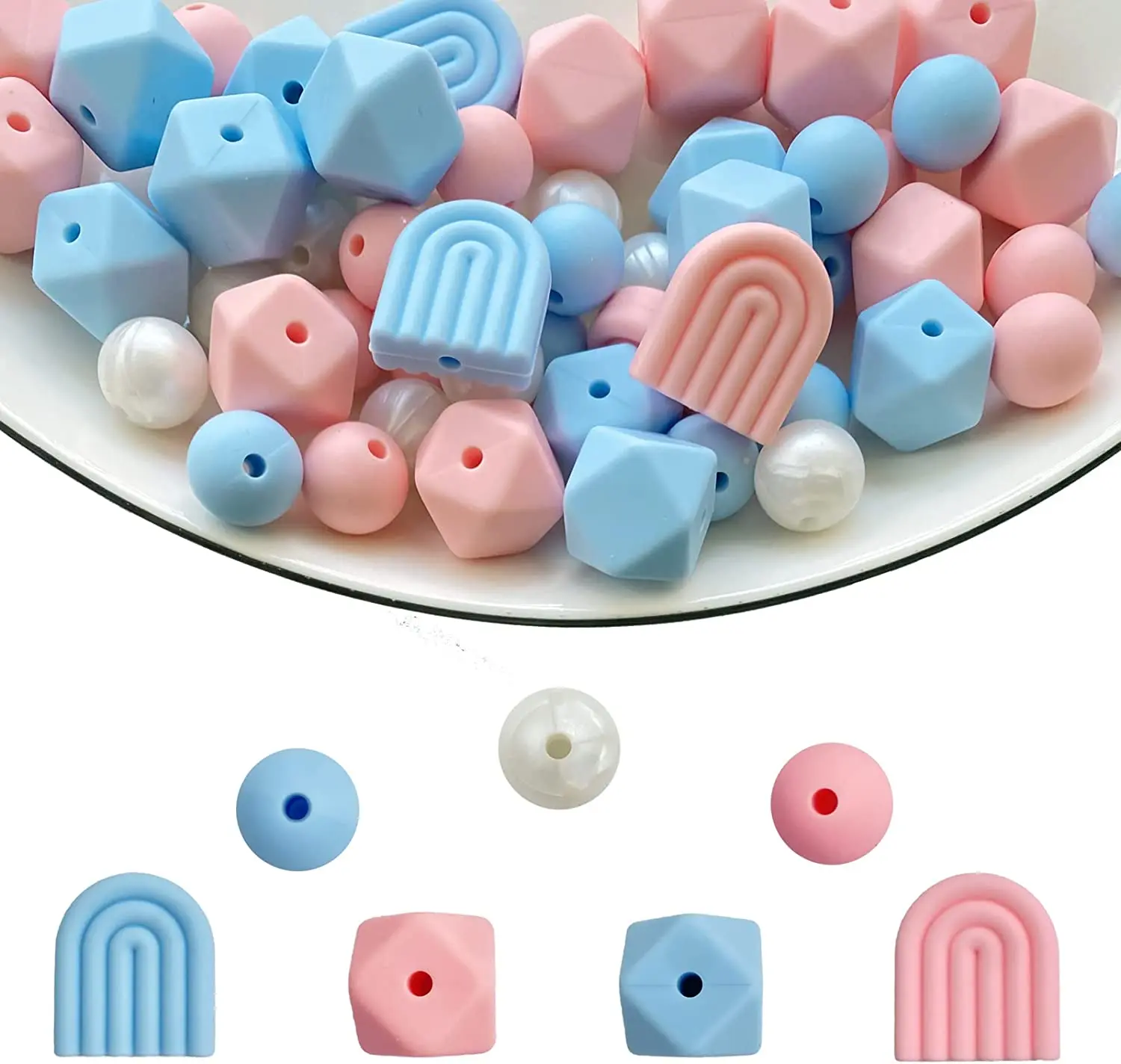 LOFCA Silicone Beads Baby Teething Food Grade Combination Beads For DIY Rainbow Silicone Baby Chewing Teethers