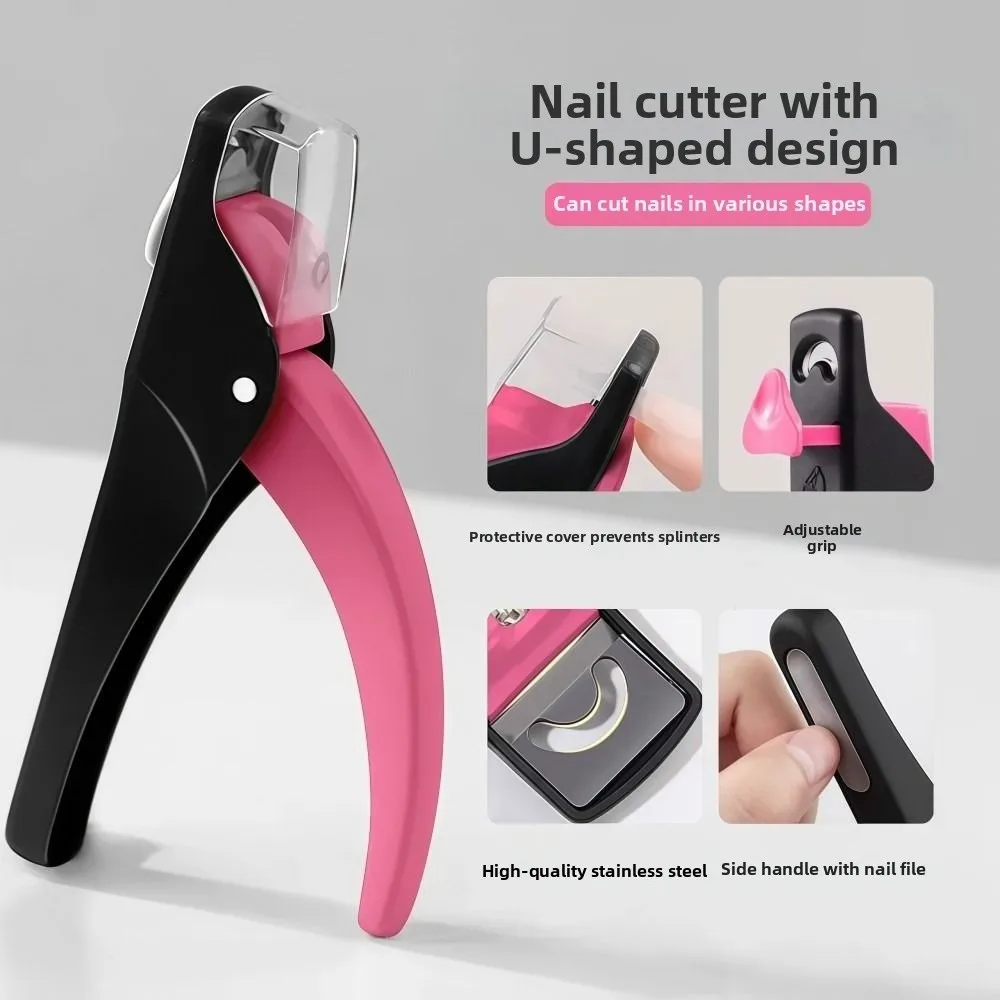 Built-in Nail Buffer U-shaped Fake Nail Clippers Splash Protection Adjustable Acrylic Fake Nail Clippers Rounded Edges