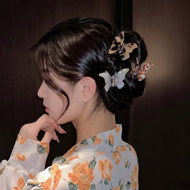 Butterfly Hair Claw French Acetate Fiber Hair Clamps Summer Retro Colorful Hair Accessories Decorate Long Clip