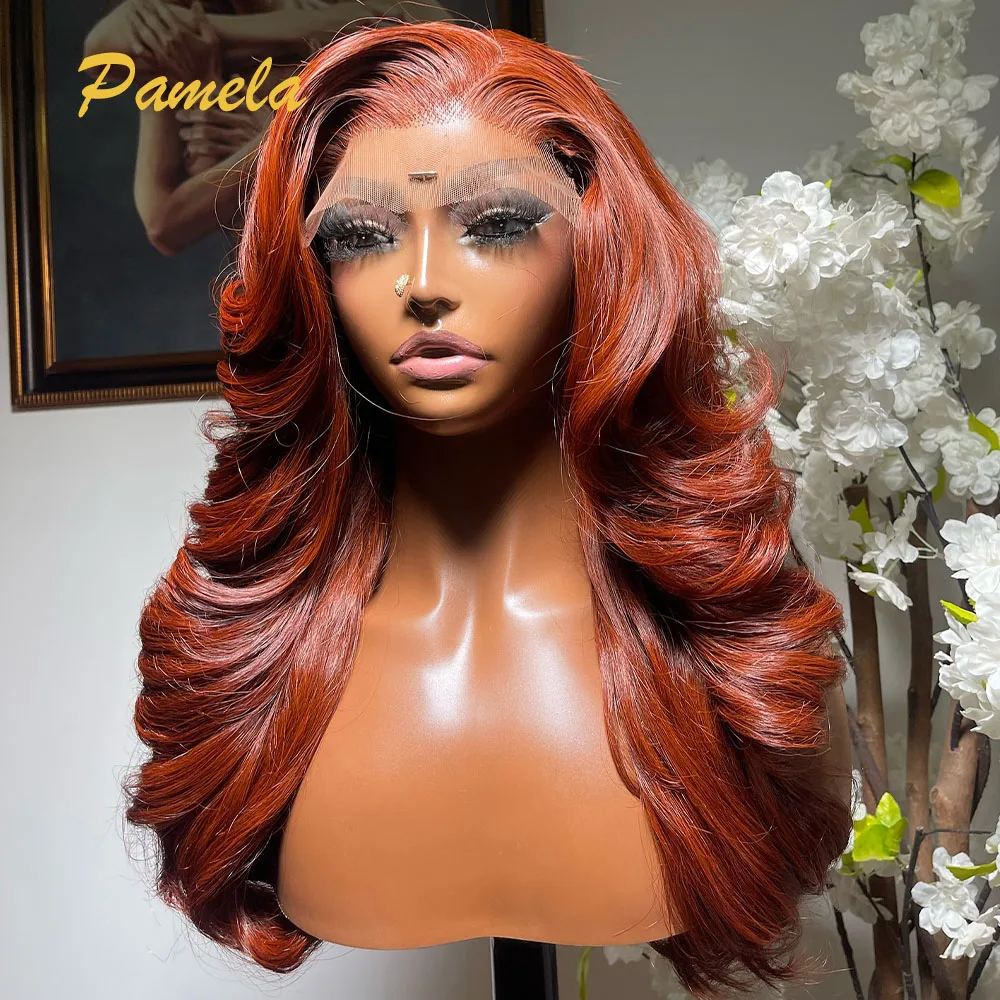 250% Density Ginger Orange Body Wave Color 13x4 Transparent Lace Front Human Hair Gluless Black Cherry Human Hair Ready To Wear