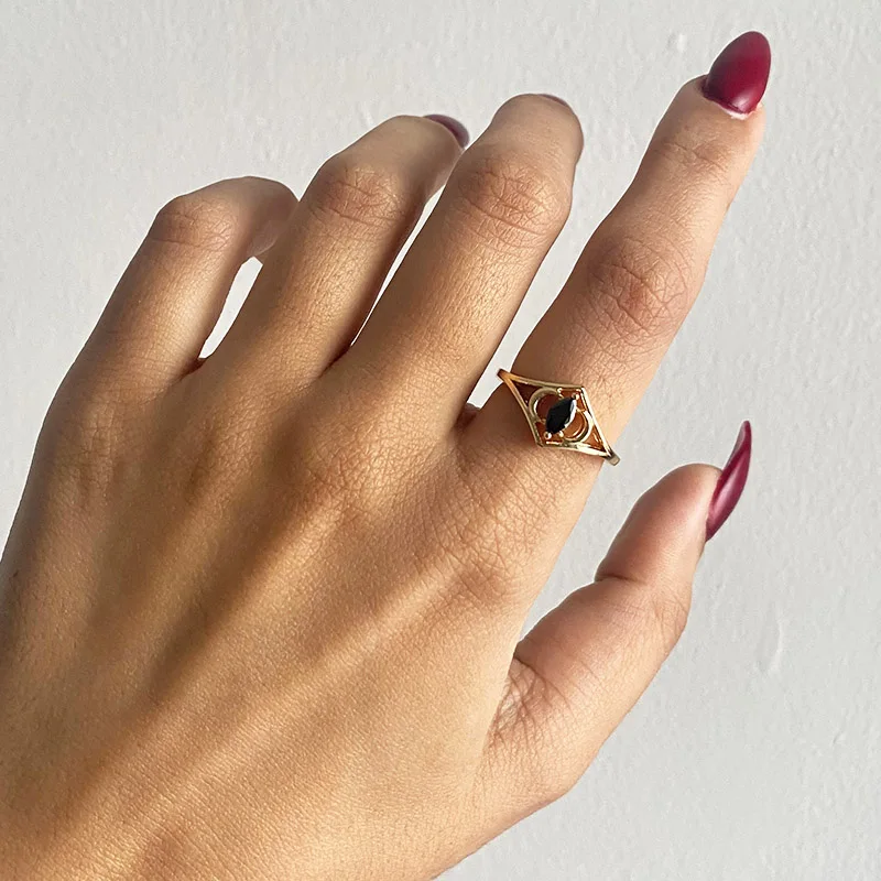 Rings Moon Star Black Oval Stone For Women Stainelss Steel Couple Wedding
