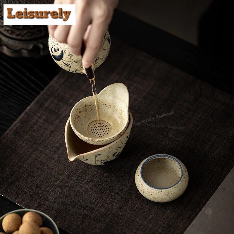 Blue And White Firestone Red Panda Bamboo Tea Separator Infusor Creative Tea Strainer Dispenser Tea Brewing Tea Filter Cha Gift