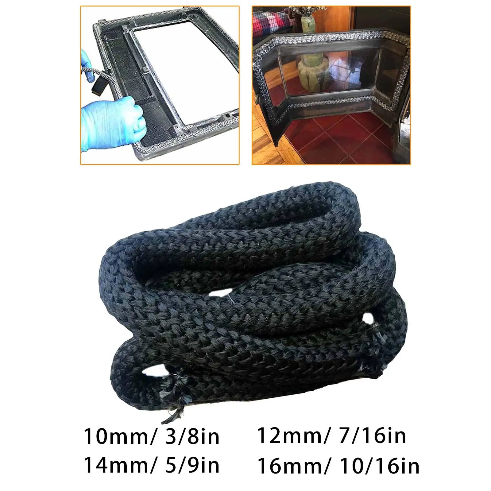 2.5Mx10/12/14/16mm Stove Door Fireplace Cord Replacement Black Gasket Cord High Temperature Wood Stove Door Seal Gasket