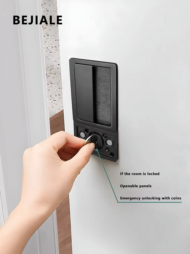 Bloqueio Embutido Escondido Plana Língua Única Interior Maçaneta Quarto Minimalista Key Magnetic Black Quarto