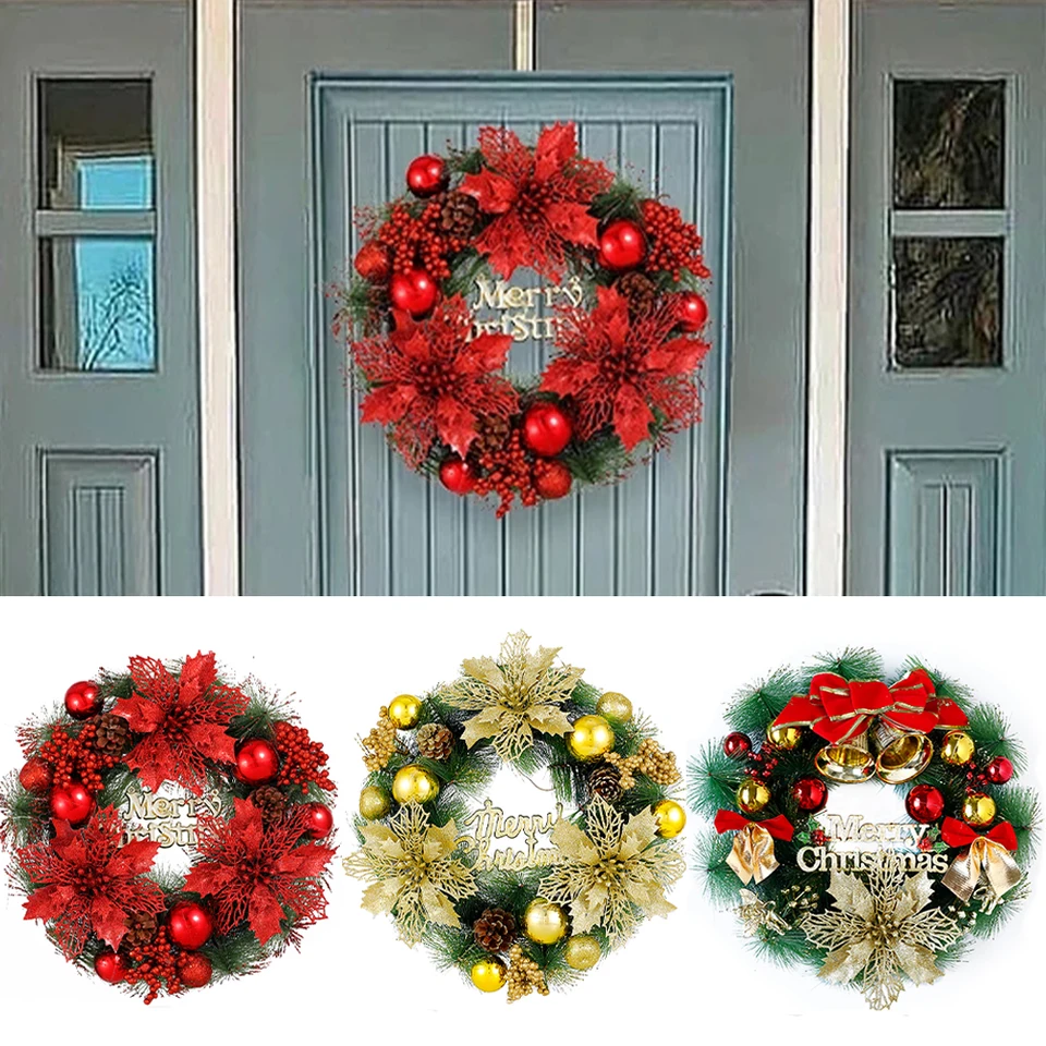 35/40cm Christmas Door Wreath Artificial Hanging Xmsa Garland Home