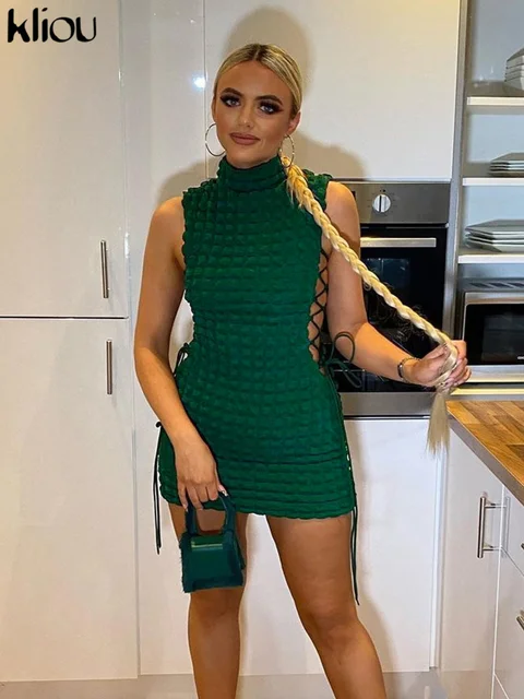 Kliou Stunning Stacked Mini Dress Women 