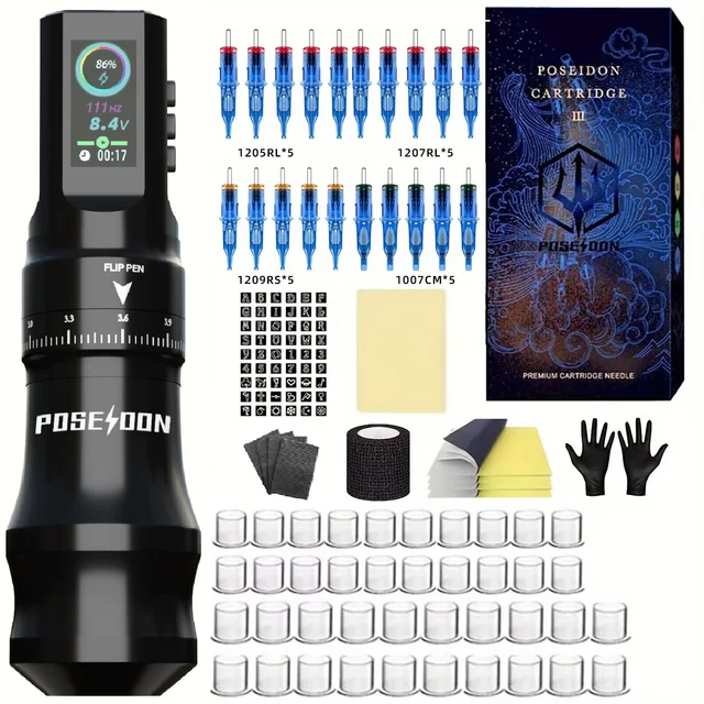 Tattoo Kit POSEIDON Pro Tattoo Pen Kit For Permanent Makeup Tattoo Machine  New High Quality Tattoo Power Supply Tattoo Pen Kit 2
