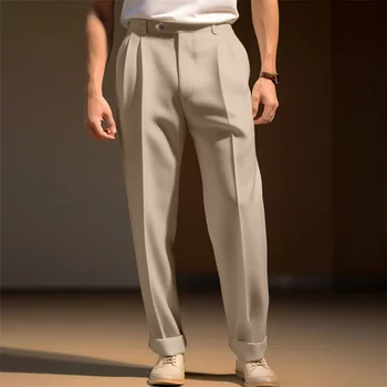 Men s  Fit Dress Pants Solid Color Flat Front Trousers Classic Business Casual Suit Pants Modern Formal Wear Hemmed Bottoms 1