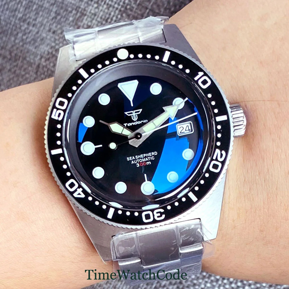 Tandorio 300m Diver Men's Watch 41mm AR Coating Domed Sapphire Glass NH35 Automatic Movement Luminous Dial 316L Bracelet watchdives wd1969 41mm diver watch japan nh35 automatic domed sapphire crystal 300m waterproof c3 luminous retro wristwatch