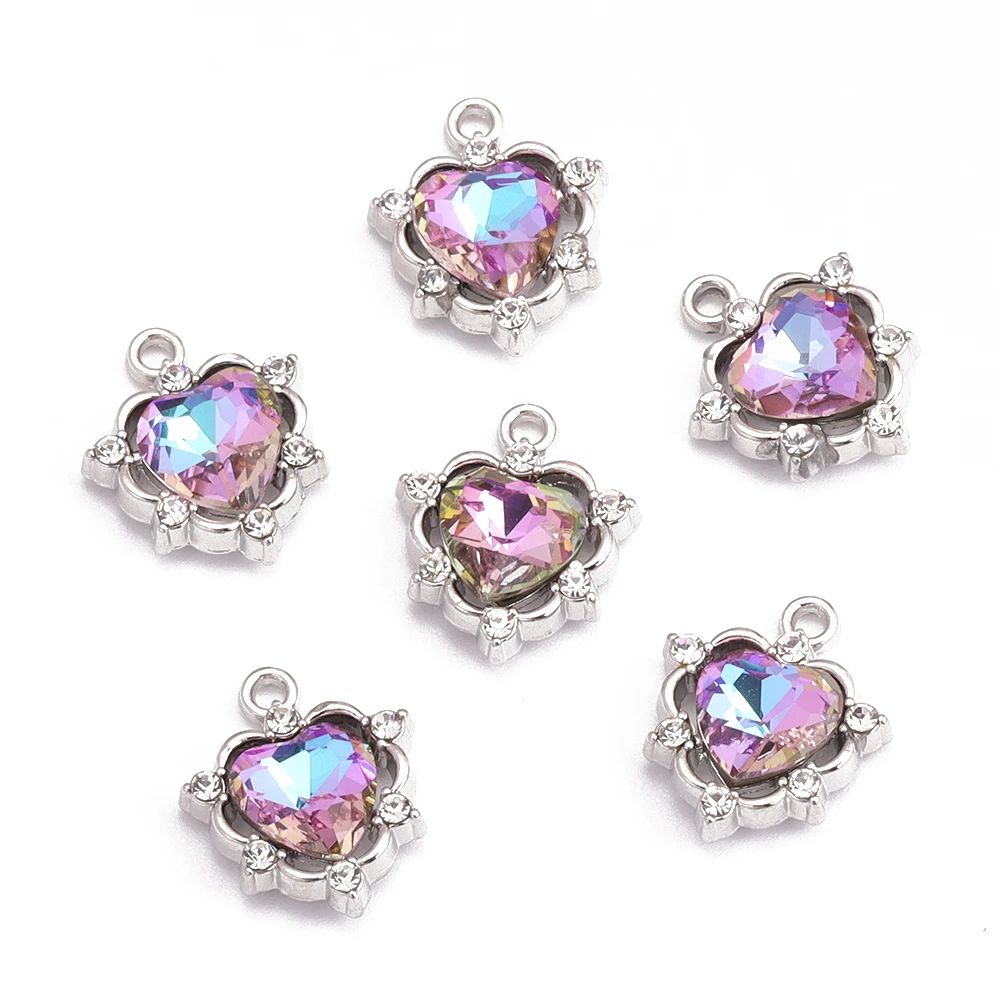 10 Stück bunte Kristall Herz Strass Charm Silber Farbe Anhänger für DIY Damen Ohrringe Halskette Schmuckherstellung Zubehör – Detail 10