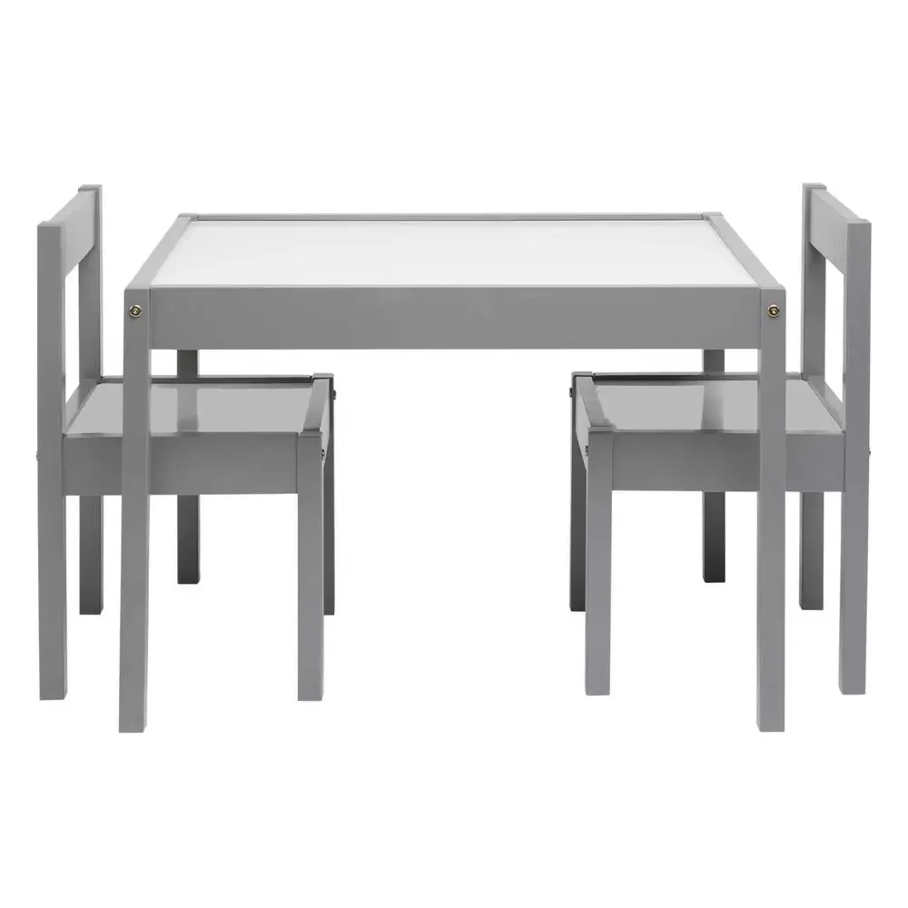 Child Table Chairs Set Grey Rubberwood Safety Round Edges Stable Easy Clean 1-5 Years Old Activity Space Immerse Promote 4
