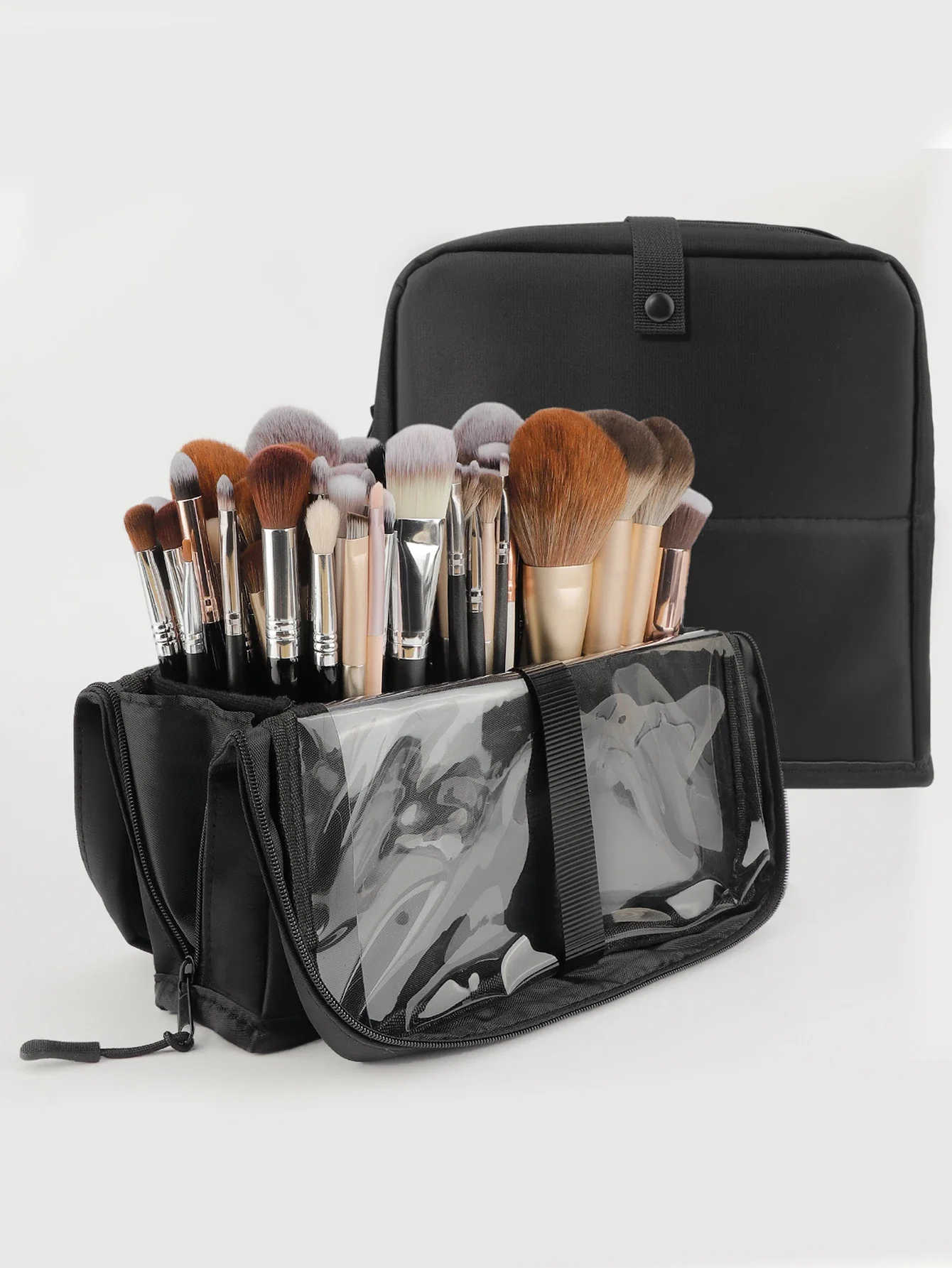 Single Black Portable Makeup Brush Bag Large Capacity Multifunctional Storage Bag Brush Bag (Magnetic Locking Closure)