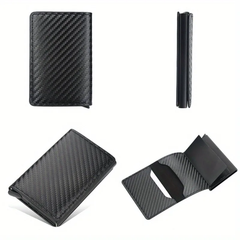 Credit Card Holder Carbon fiber Aluminum Case RFID PU Leather Pop Up Case Coin Purse