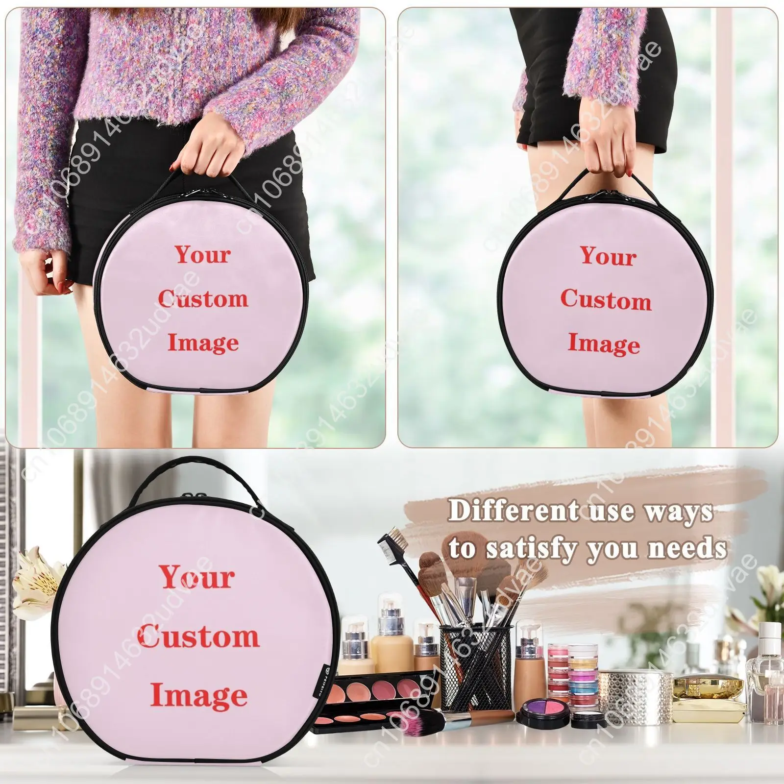 Round Hard Partition Cosmetic Bag Organizer Women Travel Make Up Customized Pattern Cosmetics Suitcases Makeup Toiletry Bag New