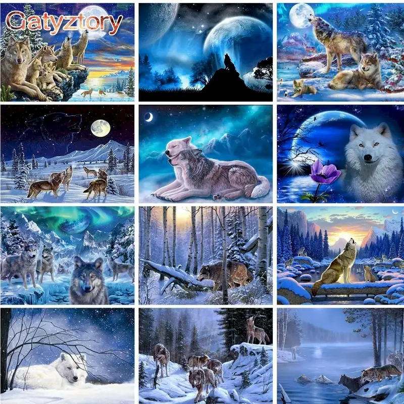 

Современная картина GATYZTORY по номерам, волки в фотографиях, рисунок для взрослых, Раскраска по номерам с животными на холсте 40x50 см