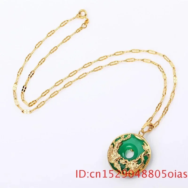 Natural Green Hetian Jade Pendant 925 Silver dragon phoenix Necklace Chinese Jadeite Amulet Fashion Charm Jewelry Gifts pendant necklace