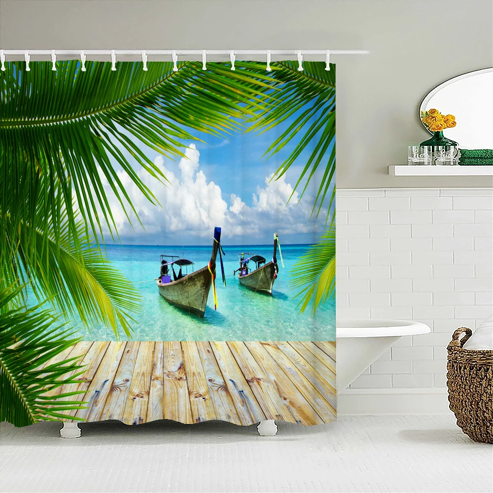 Beach Sea Palm Trees Shower Curtains Waterproof 3d Bathroom Curtains With Hooks Home Decoration Washable Bath Screen shower curtains