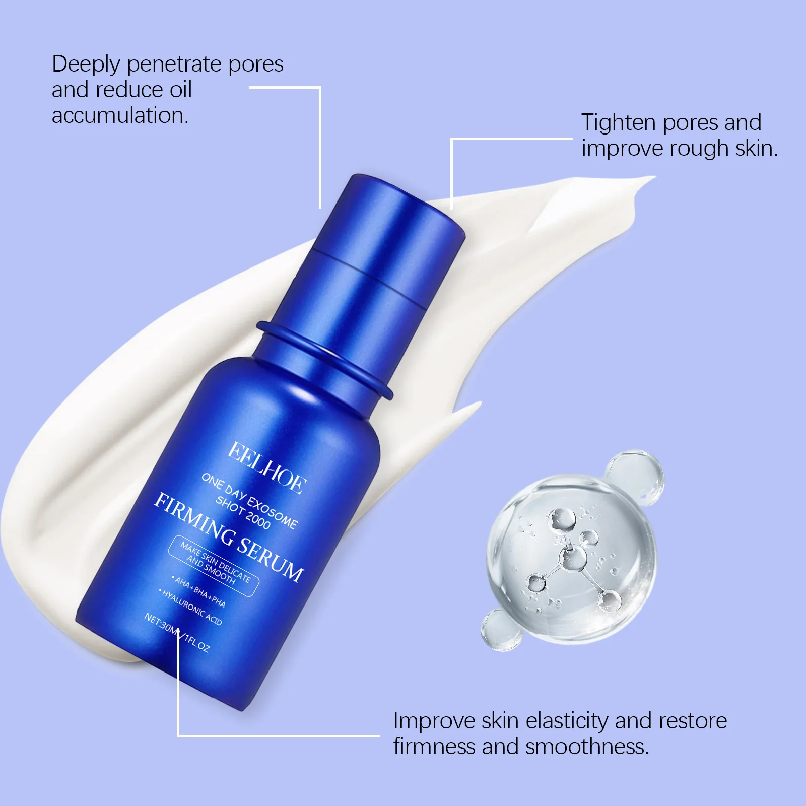 EELHOE Lactobionic Acid Moisturizing Face Lift Serum Remove Pores Exfoliator Lactic Acid Lighten Skin Firming Rejuvenating Serum 4