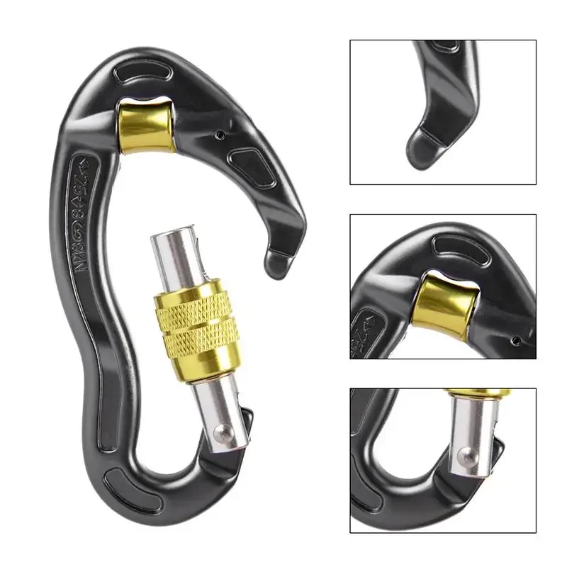 1Pcs 25KN 장력 안전 잠금 장치 풀리 휠이 있는 전문 암벽 등반 카라비너 ??스크류게이트 잠금 카라비너 ??클립