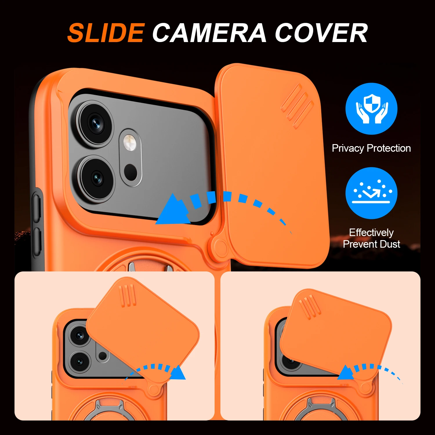 Magnetic Ring Stand Phone Case with Slide Camera Lens Protection and Durable Frame
