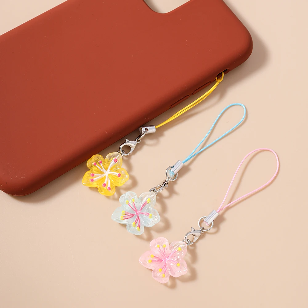 Aihua 3 teile/satz Süße Schöne Sakura Blume Telefon Kette Hängen Telefon Gurt Handgemachte Mobile Lanyard Schlüsselbund Schmuck Geschenke