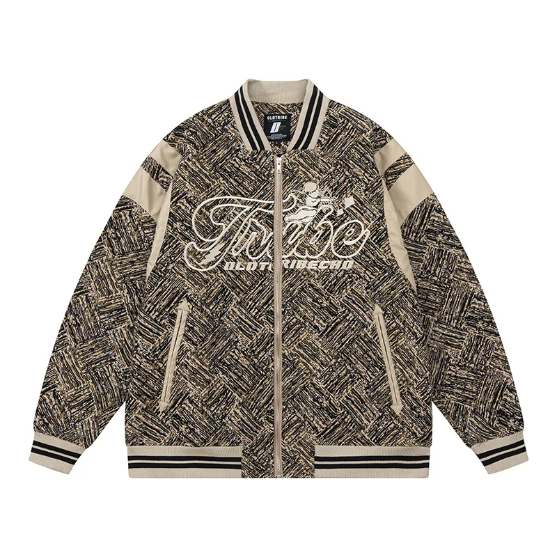 

Men Streetwear Vintage Letter Embroidery Jacket Harajuku Retro Loose Baseball Uniform Jacket Coats Y2K Unisex