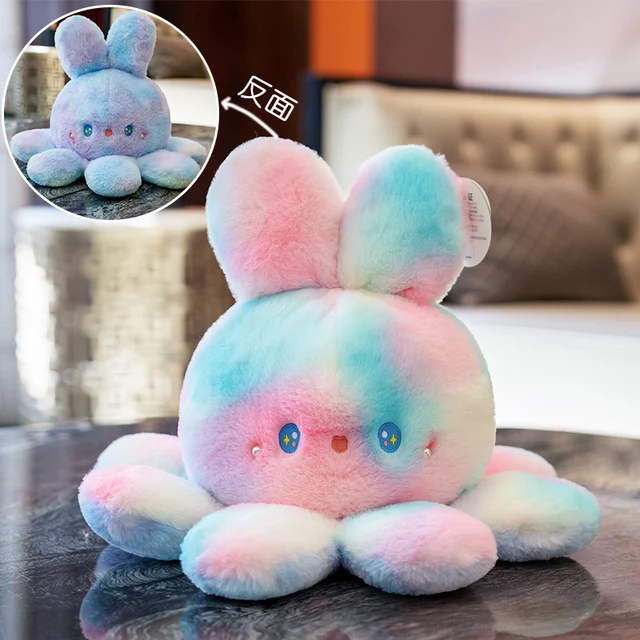 Cute Flipped Rainbow Octopus Rabbit Doll Rabbit Plush Toy Double sided Doll Cloth Doll Throw Pillow Gift Girl stuffed animals