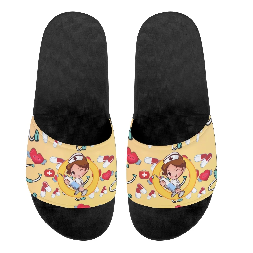 

Летние пляжные тапочки для женщин, мультяшный принт медсестры, женские сандалии-слайды, повседневная обувь для купания на плоской подошве