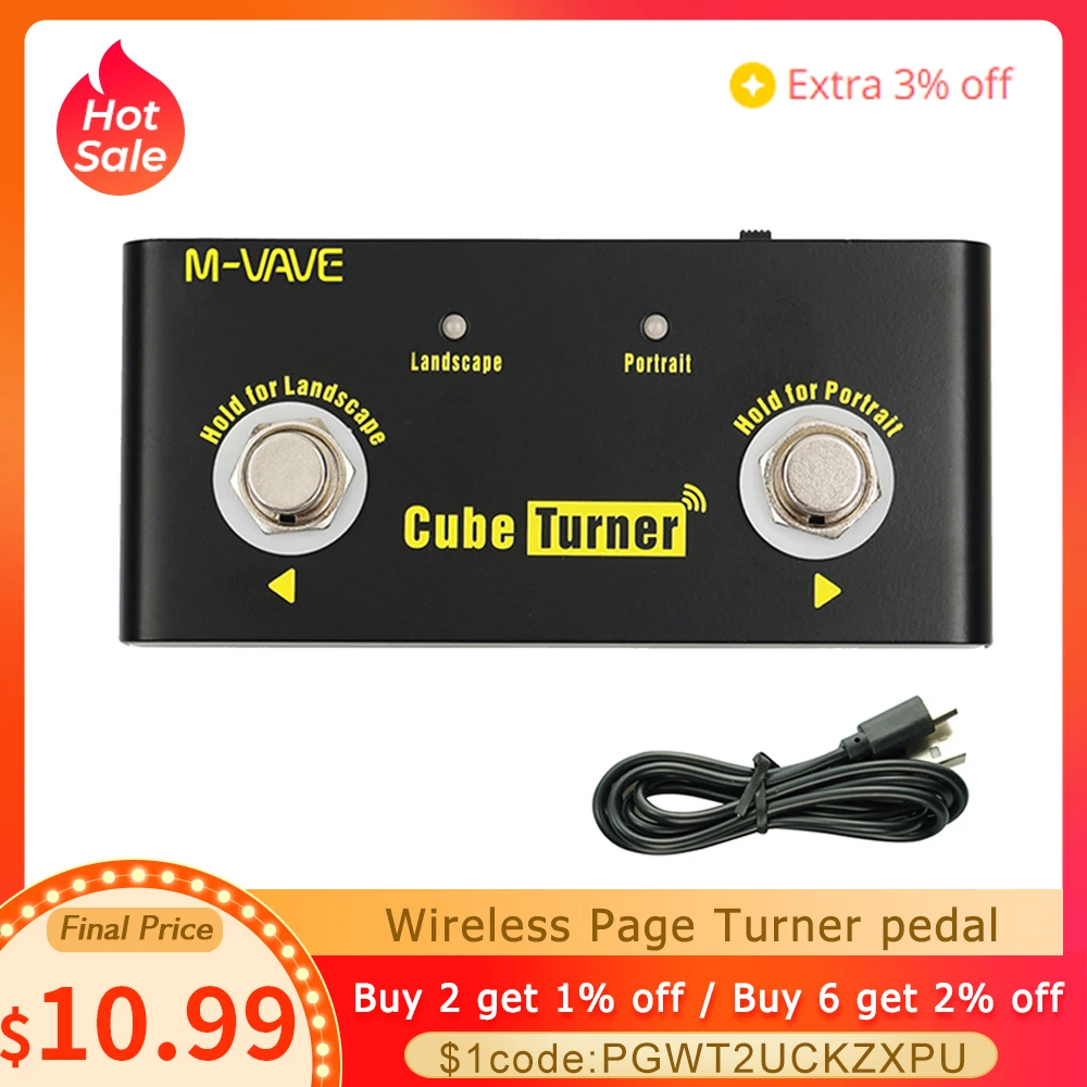 MVAVECubeTurnerWirelessPageTurnerPedalBuiltinBatterySupports