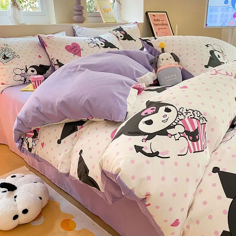 

Hello Kitty Kuromi Cinnamoroll Sanrio аниме периферийный кавайный милый мультяшный детский четырехкомпонентный постельный комплект покрывало постельное белье