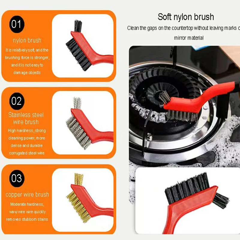 7inch Mini Wire Brush Stainless Steel Brush Brass Nylon Cleaning Brush Polishing Rust Remover Metal Wire Burring Cleaning Tools 3