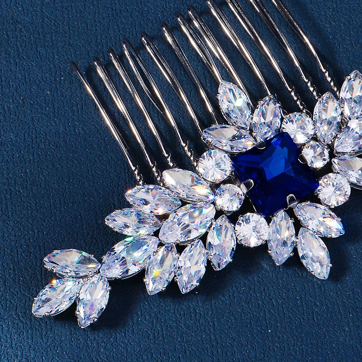 Bridal Hair Comb Handmade Silver Blue Gemstone Crystal Setting Bridal Wedding Inserts Comb Headdresses Jewelry