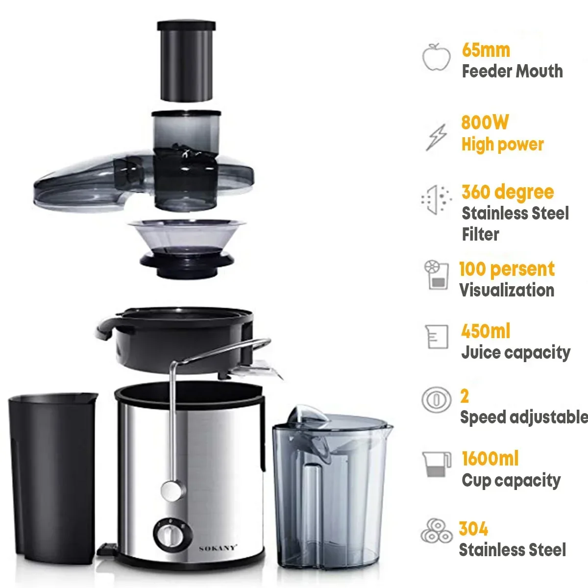 800W Juicer with 3-inch Big Mouth for Whole Fruits and Veg Juice Extractor with 2 Speeds Easy to Clean fruit juicer