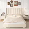 Lift Up Storage Bed Frame with 51" Tall Headboard, Queen Size Bed Frame with Storage Underneath, Velvet Wingback Design 3