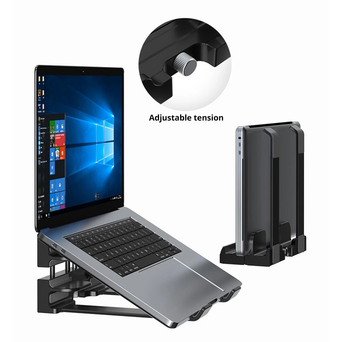 ANKNDO 수직형 노트북 스탠드 합금 공간 절약형 트리플 슬롯 홀더 MacBook Air Pro 13-16인치 iPad 태블릿 폰용