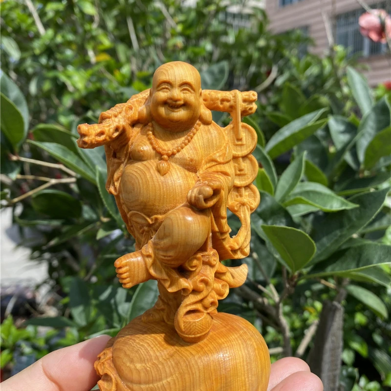 

Cliff bai boxwood carving copper money Miller Buddha ingot Maitreya Nafu home office decoration living room decoration