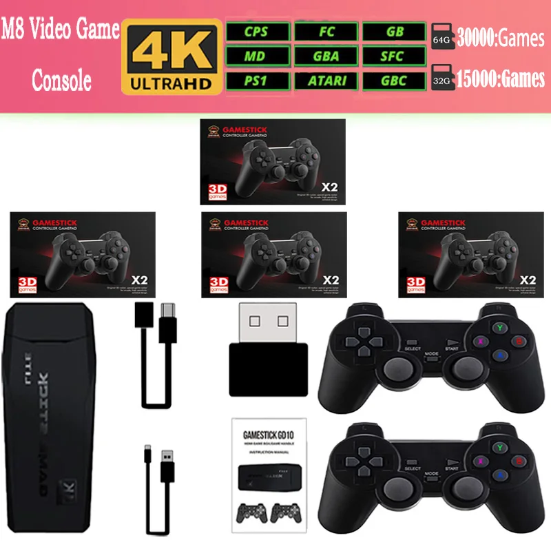

4pcs GD10 15000+ Games For PS1/N64/DC 3D Game Stick 4K HD Portable Retro Video Game Console 32G Wireless Controllers